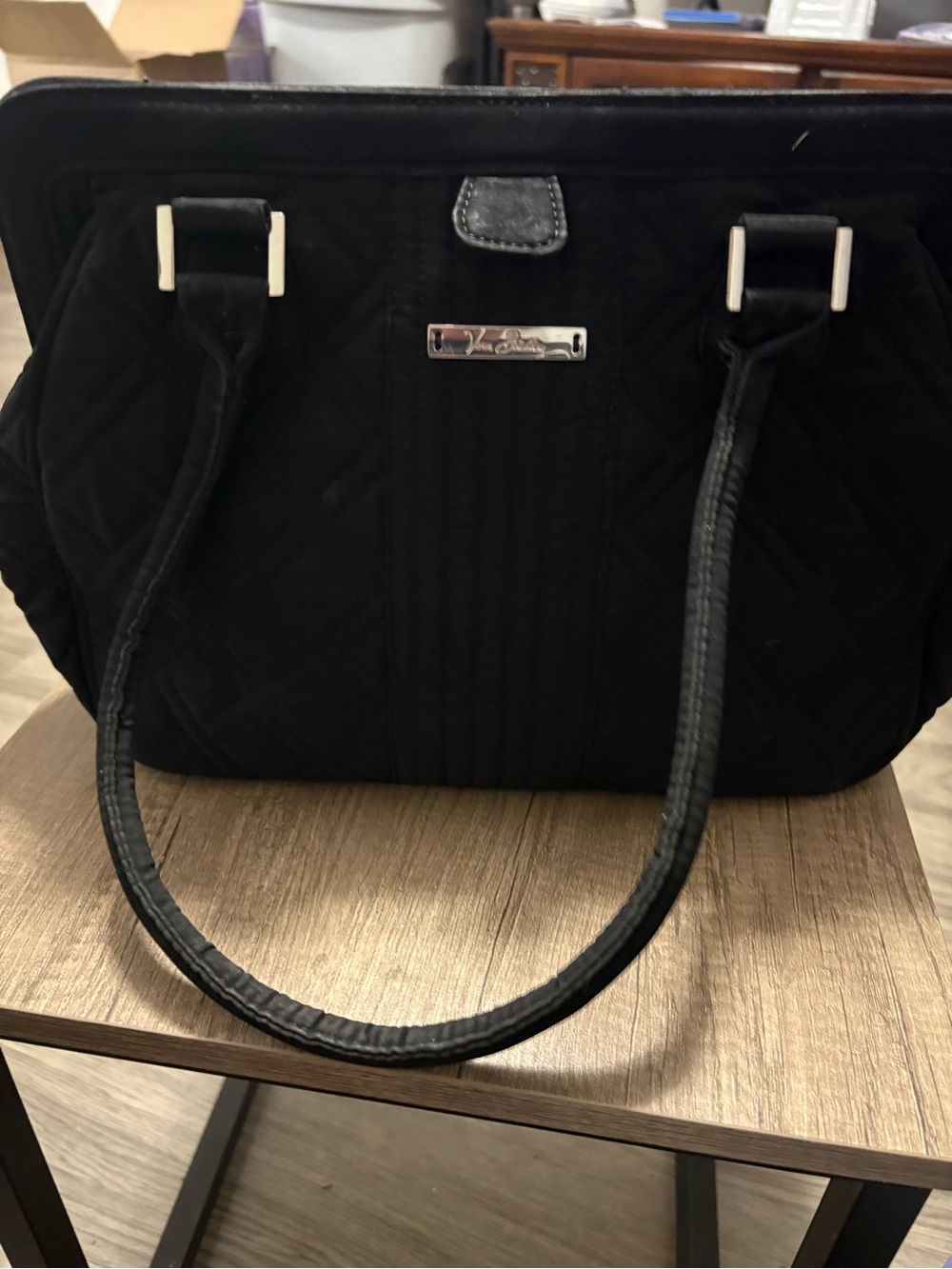 Vera Bradley Black Quilted Microfiber Trapeze Tote Bag - Citron Lining